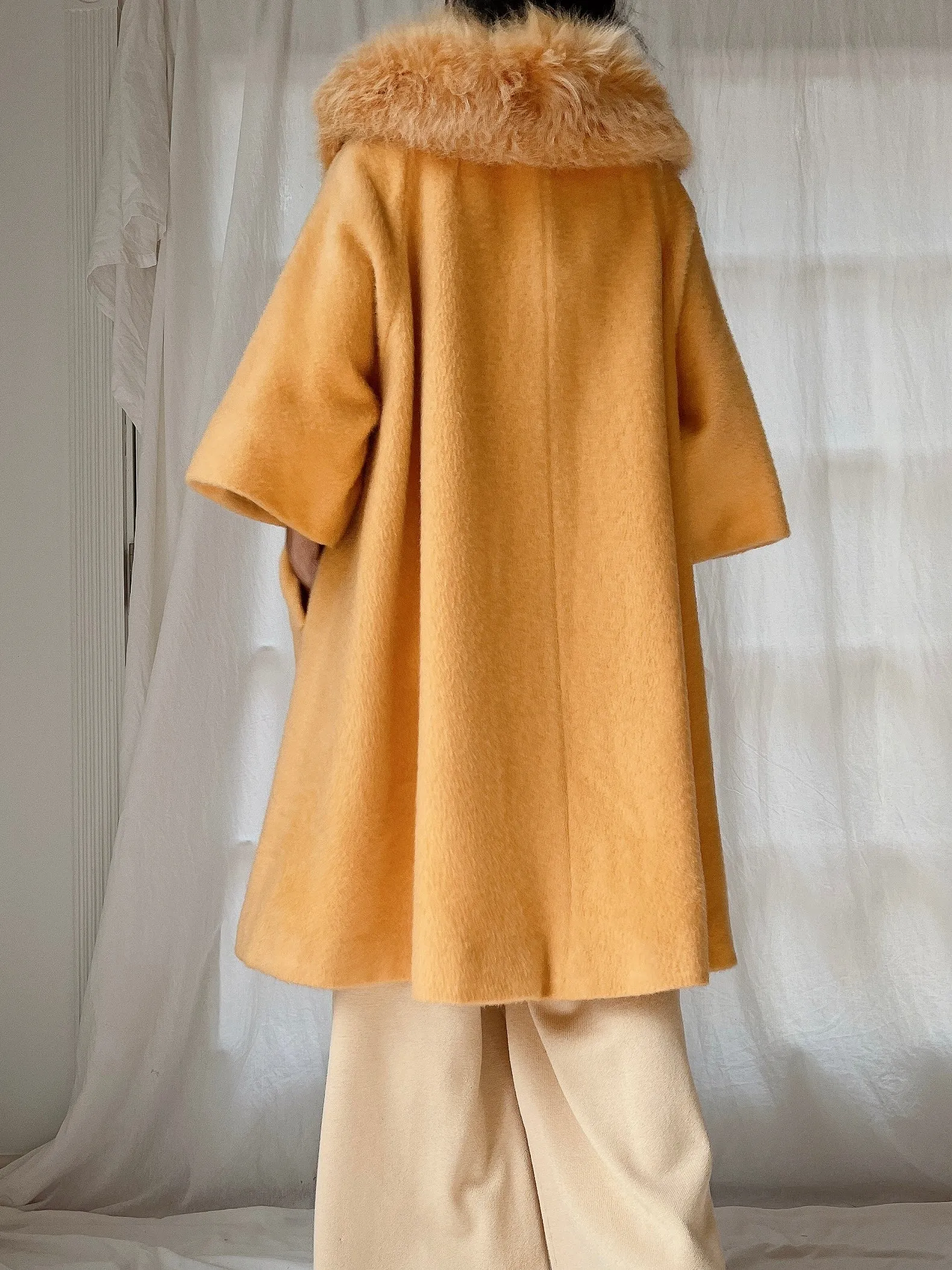 1960s Rare Marigold Wool Fox Fur Collar Coat - M