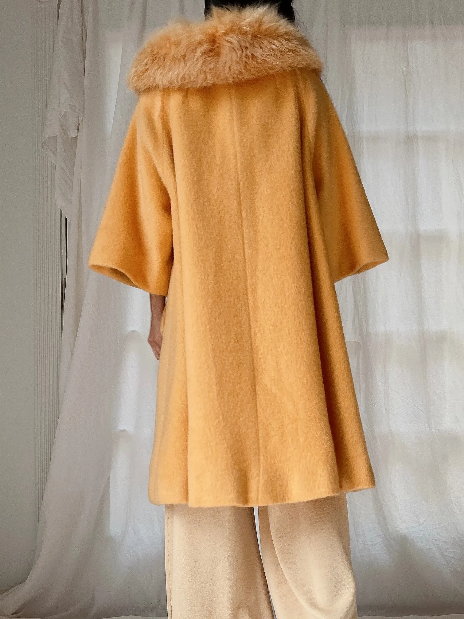 1960s Rare Marigold Wool Fox Fur Collar Coat - M