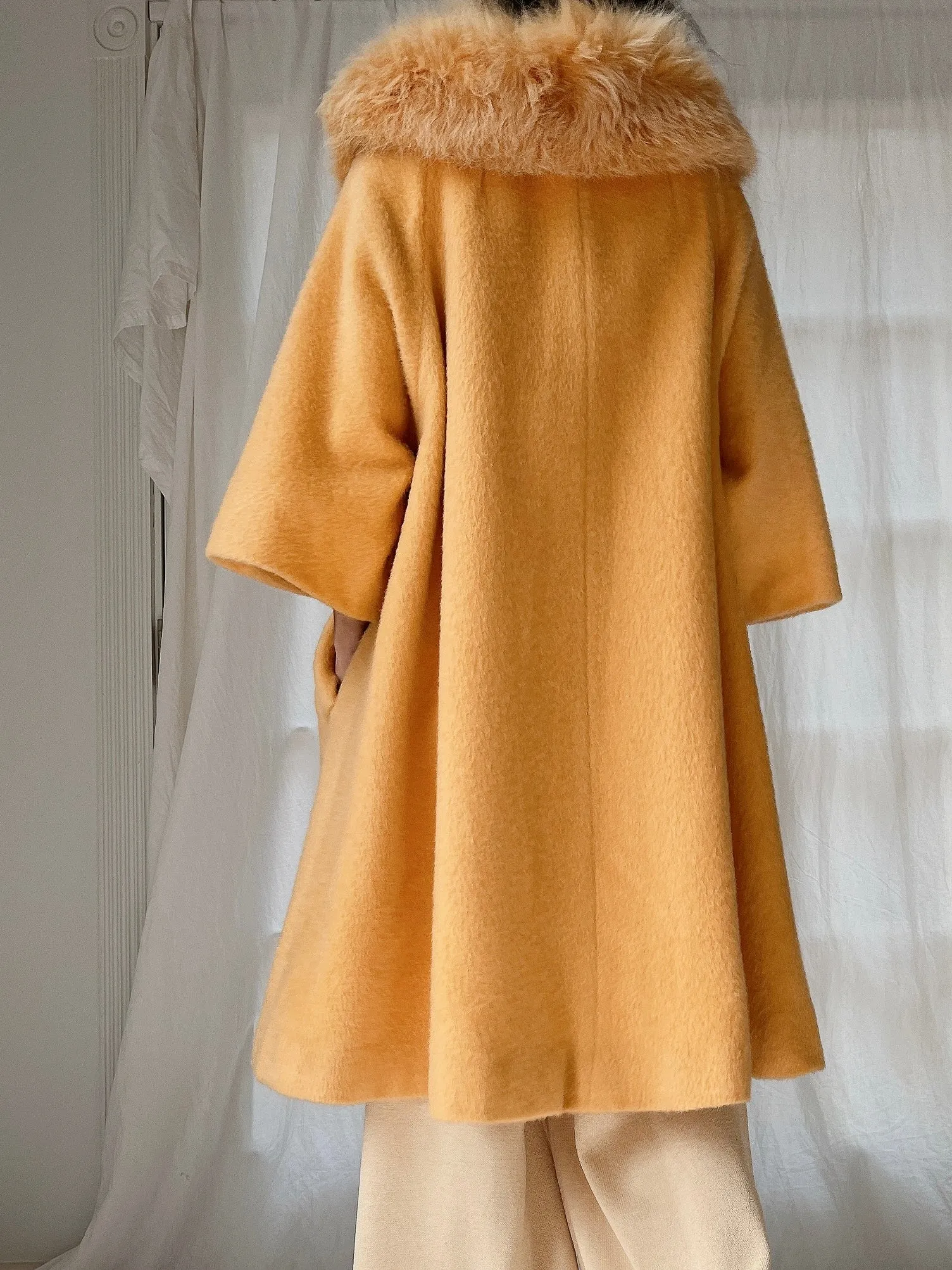 1960s Rare Marigold Wool Fox Fur Collar Coat - M