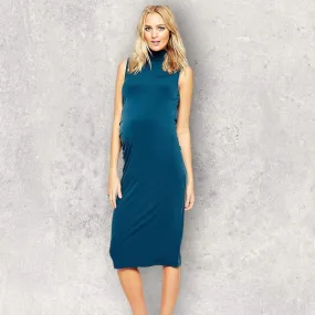 ASOS Maternity Teal Ruched Bodycon Dress With High Neck And Wrap Back - Size 12