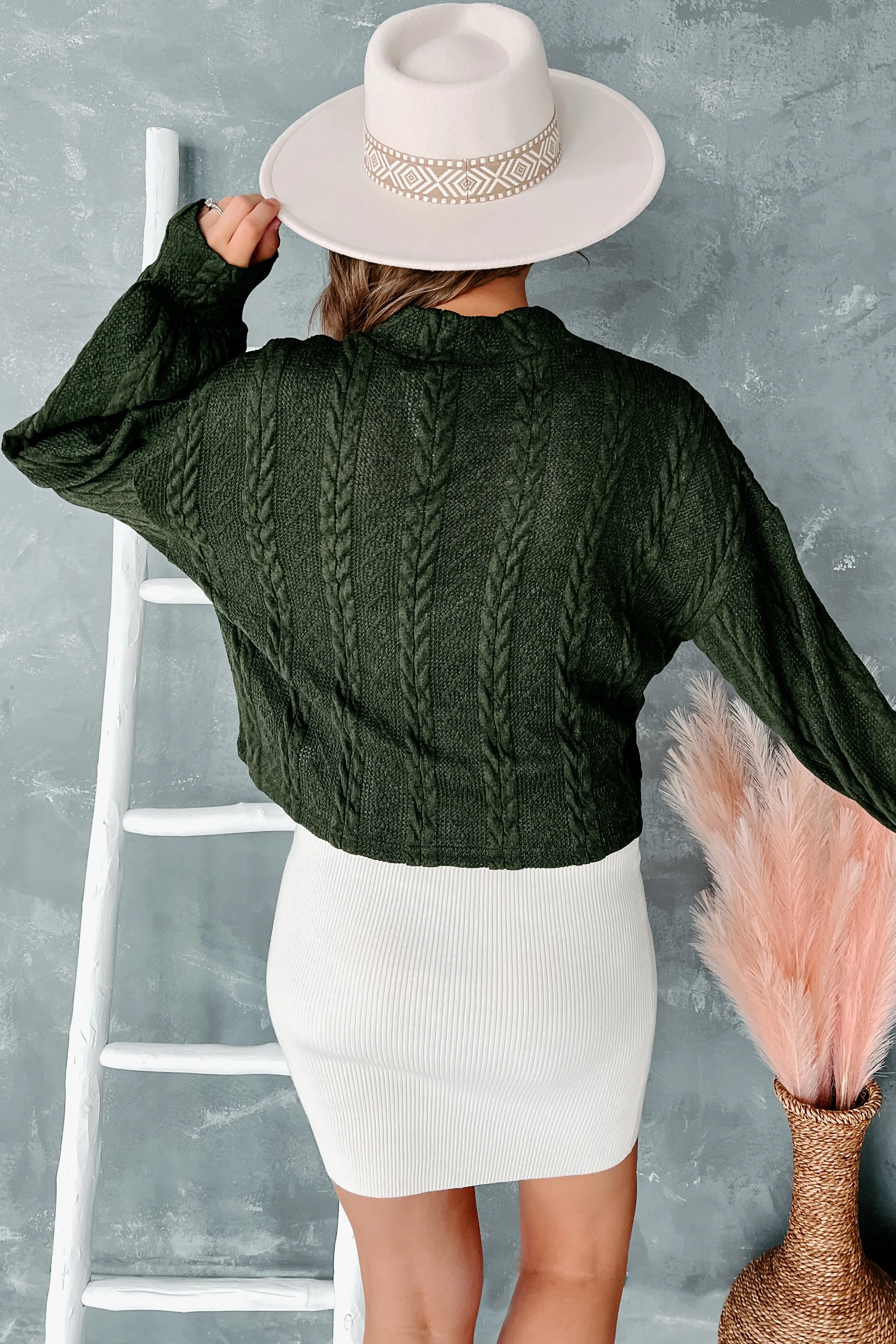 Autumn Affair Textured Mock Neck Top (Olive)