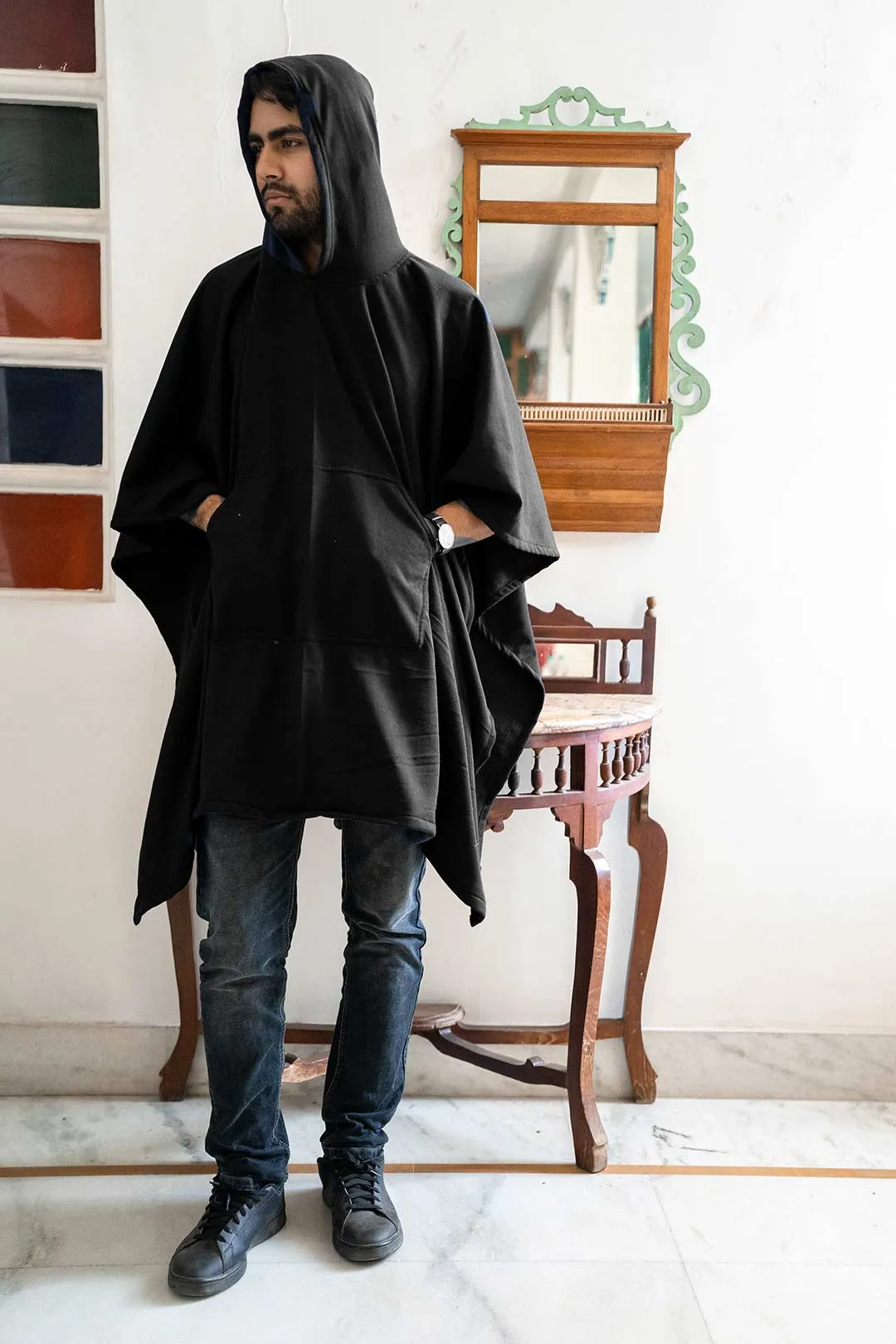 Black Poncho Hoodie - Solid (Male)
