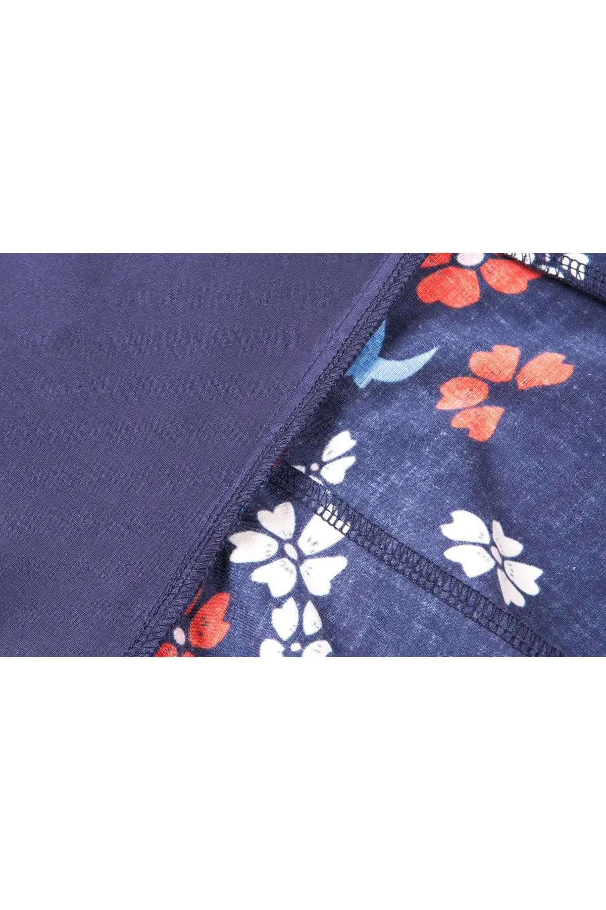 Blue Bird Floral Collared Cotton Vintage Dress with 3/4 Sleeves and Pockets