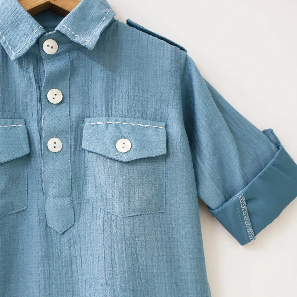 Blue Pathani Kurta With White Pajama