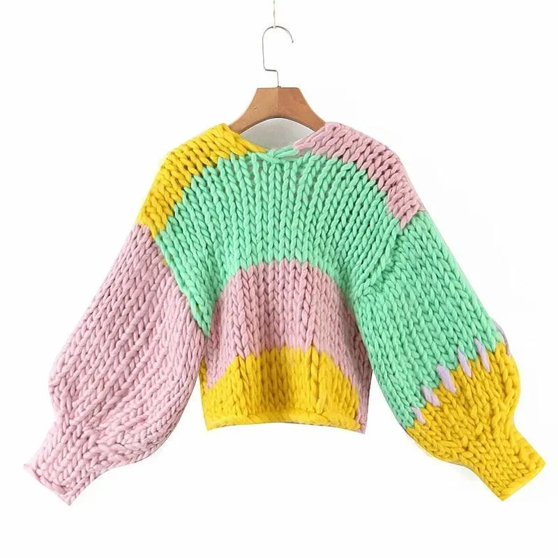 Casual Colorblock Cropped Sweater