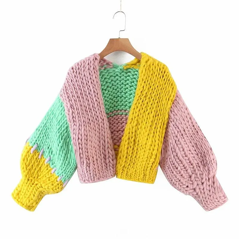 Casual Colorblock Cropped Sweater