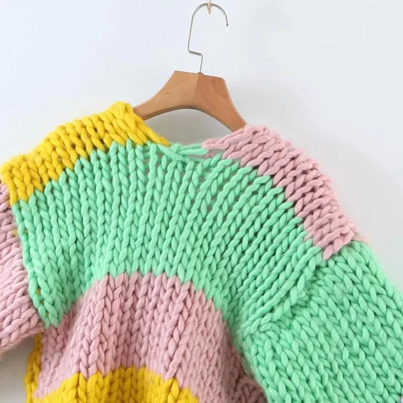 Casual Colorblock Cropped Sweater