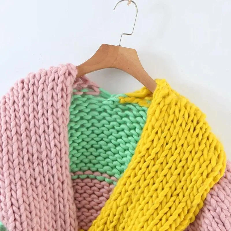 Casual Colorblock Cropped Sweater