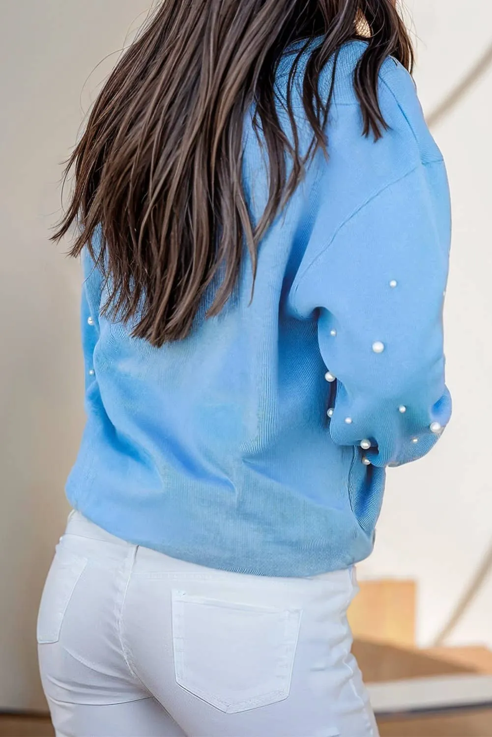 Chic Pearl Deco Drop Shoulder Sweatshirt