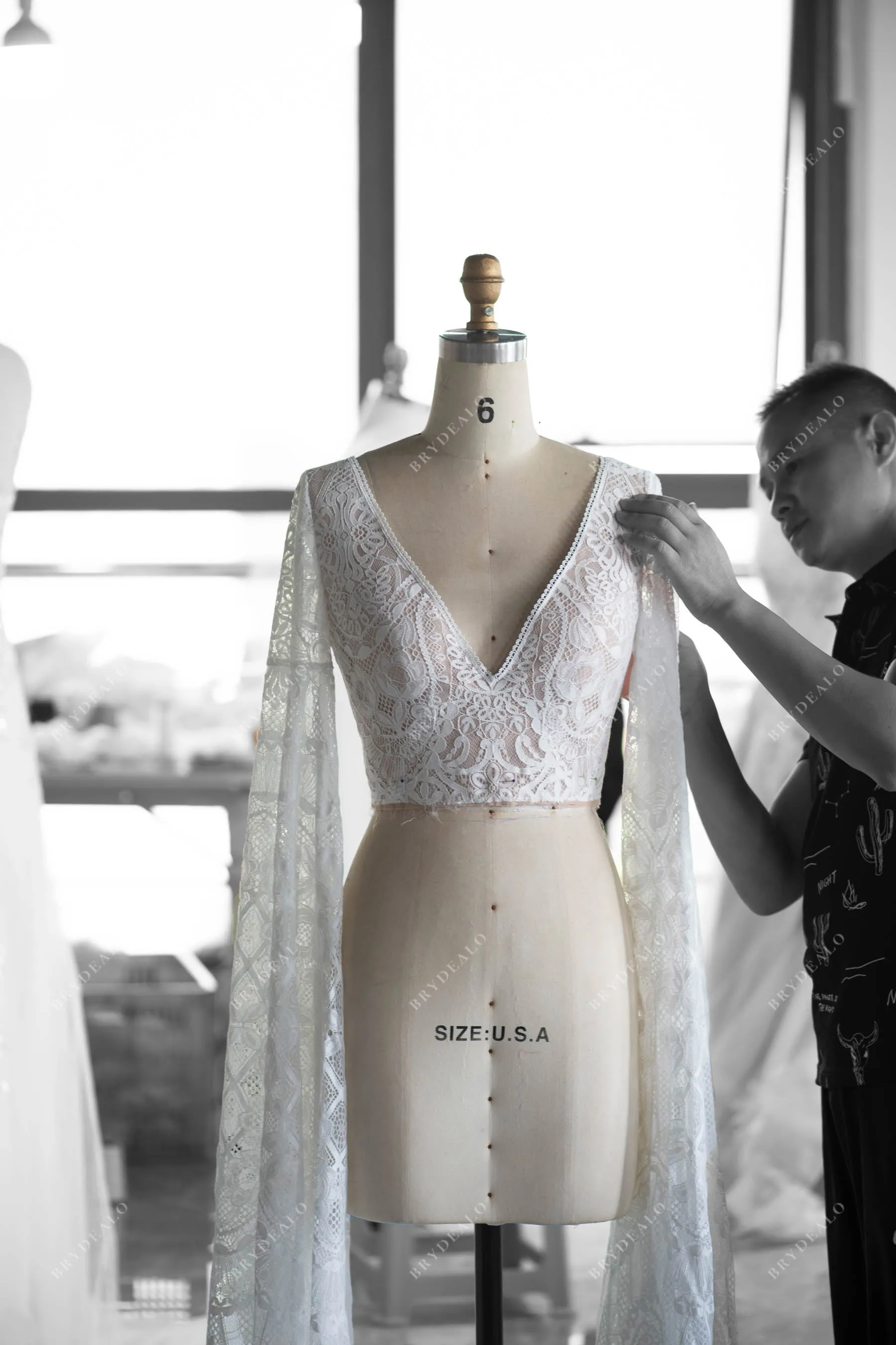Elegant Lace Dramatic Sleeve Boho Wedding Gown