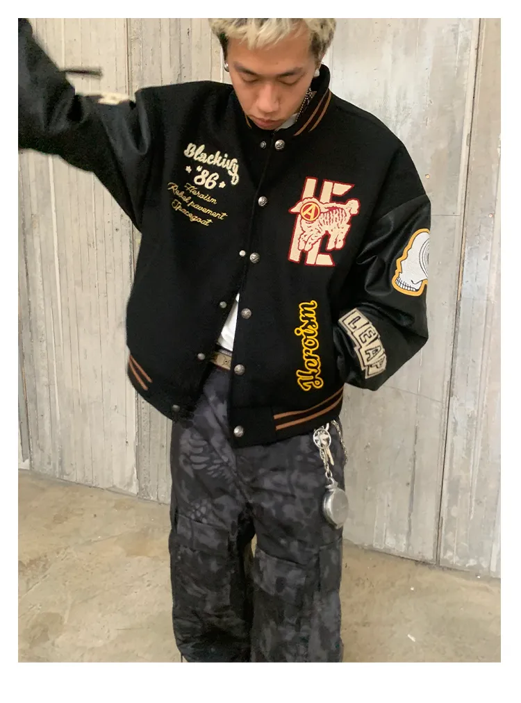 Embroidered badge quilted baseball jacket