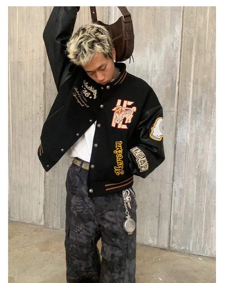 Embroidered badge quilted baseball jacket