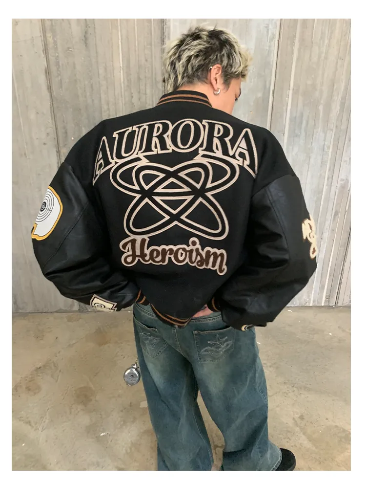 Embroidered badge quilted baseball jacket