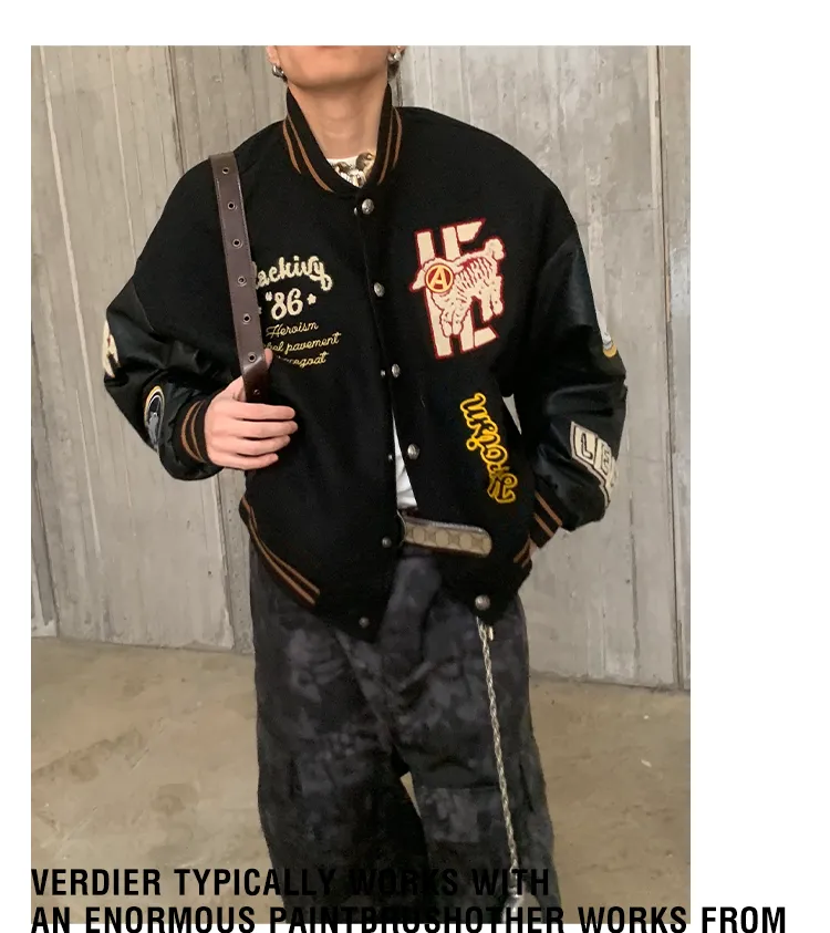 Embroidered badge quilted baseball jacket