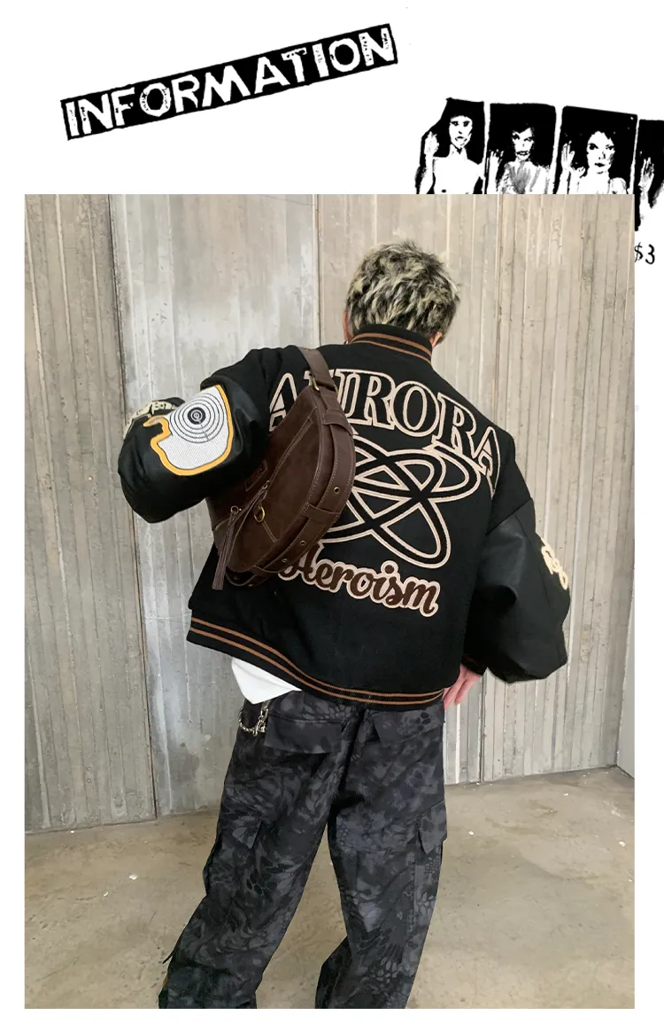 Embroidered badge quilted baseball jacket