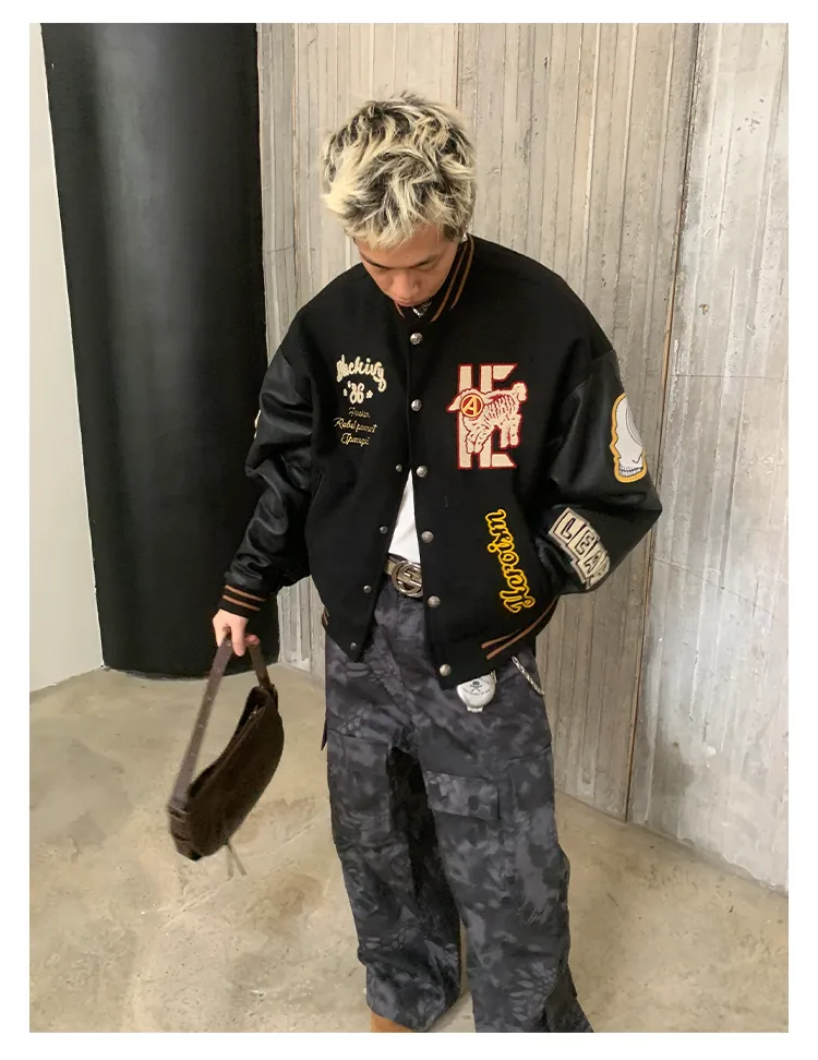 Embroidered badge quilted baseball jacket