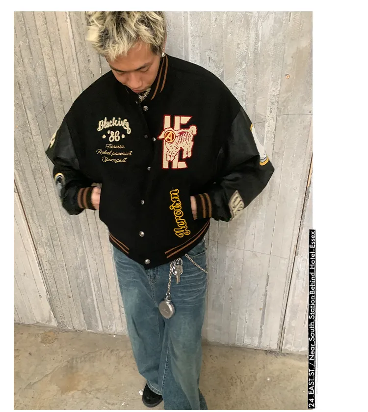 Embroidered badge quilted baseball jacket