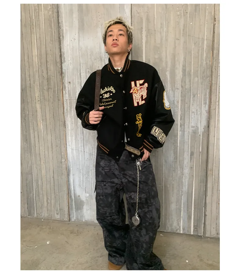Embroidered badge quilted baseball jacket