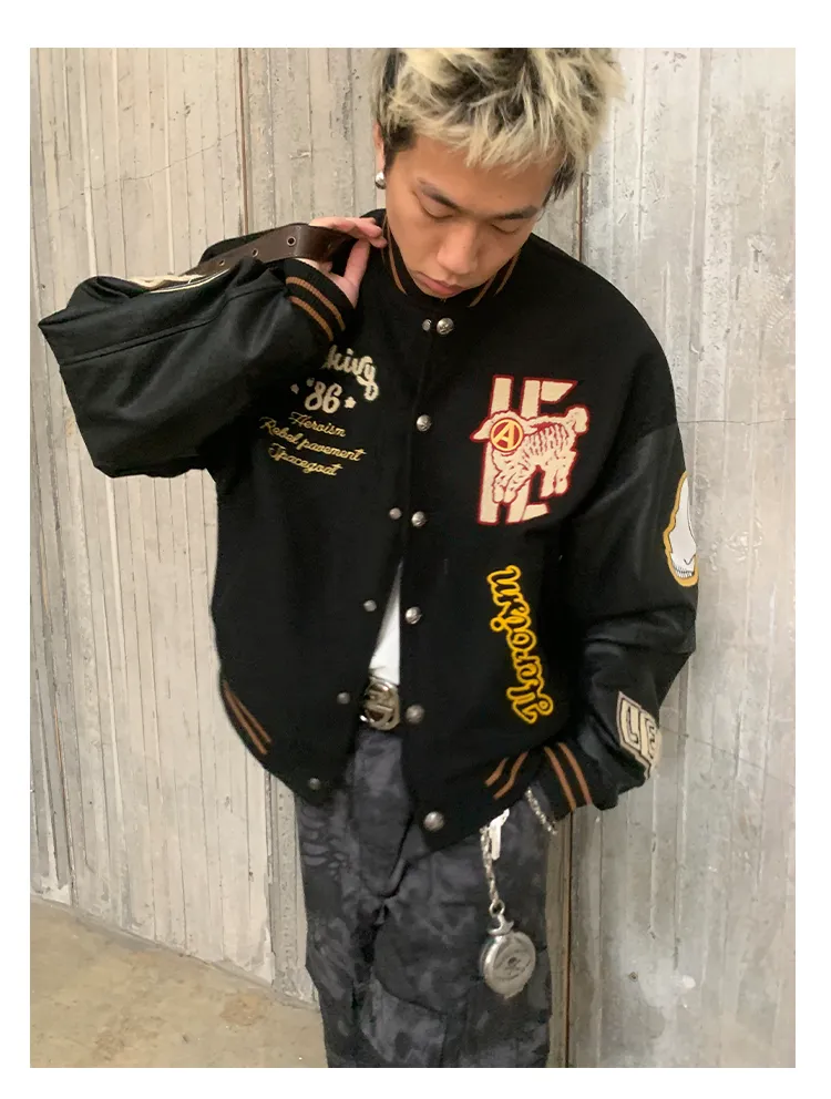 Embroidered badge quilted baseball jacket