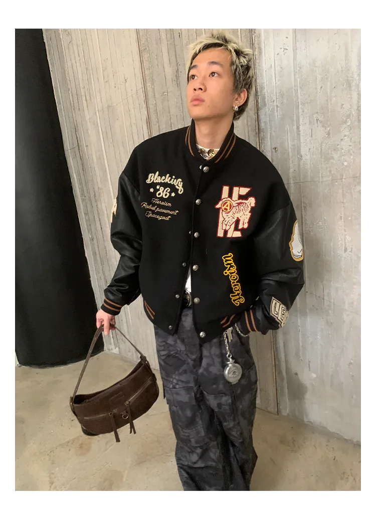 Embroidered badge quilted baseball jacket