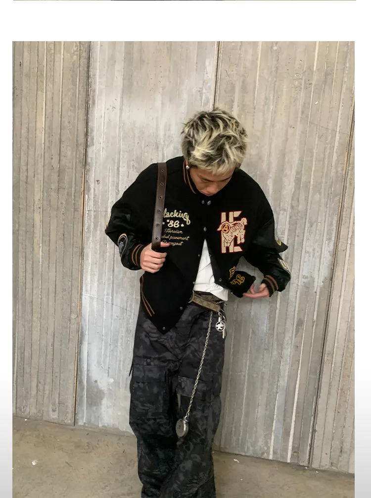 Embroidered badge quilted baseball jacket