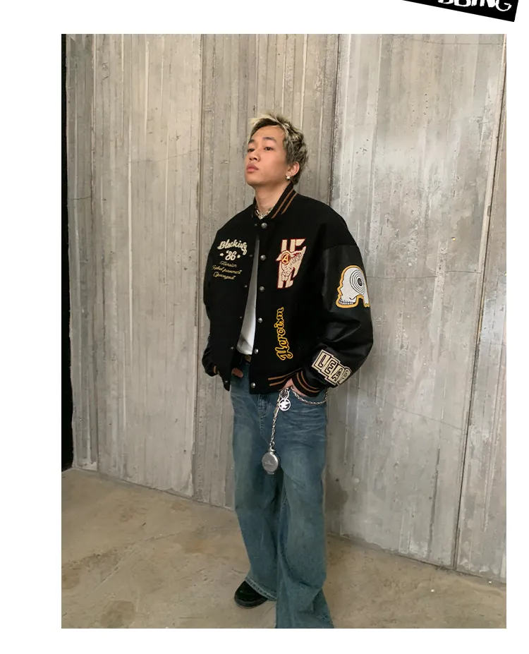 Embroidered badge quilted baseball jacket