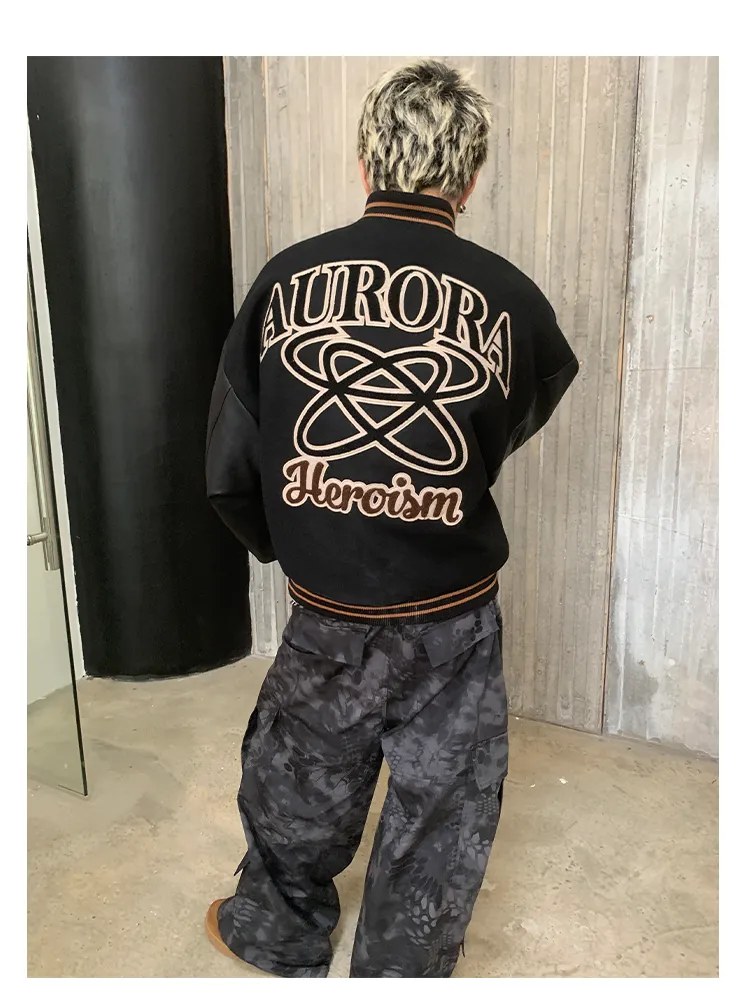 Embroidered badge quilted baseball jacket