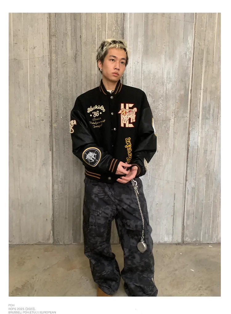 Embroidered badge quilted baseball jacket
