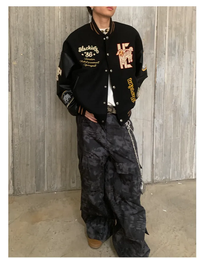 Embroidered badge quilted baseball jacket