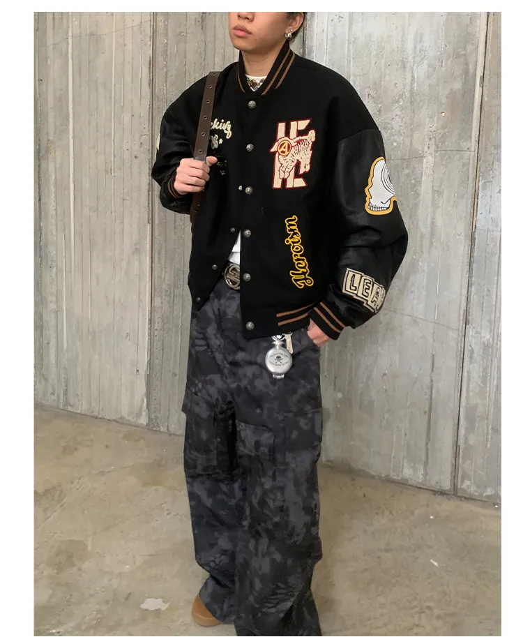 Embroidered badge quilted baseball jacket