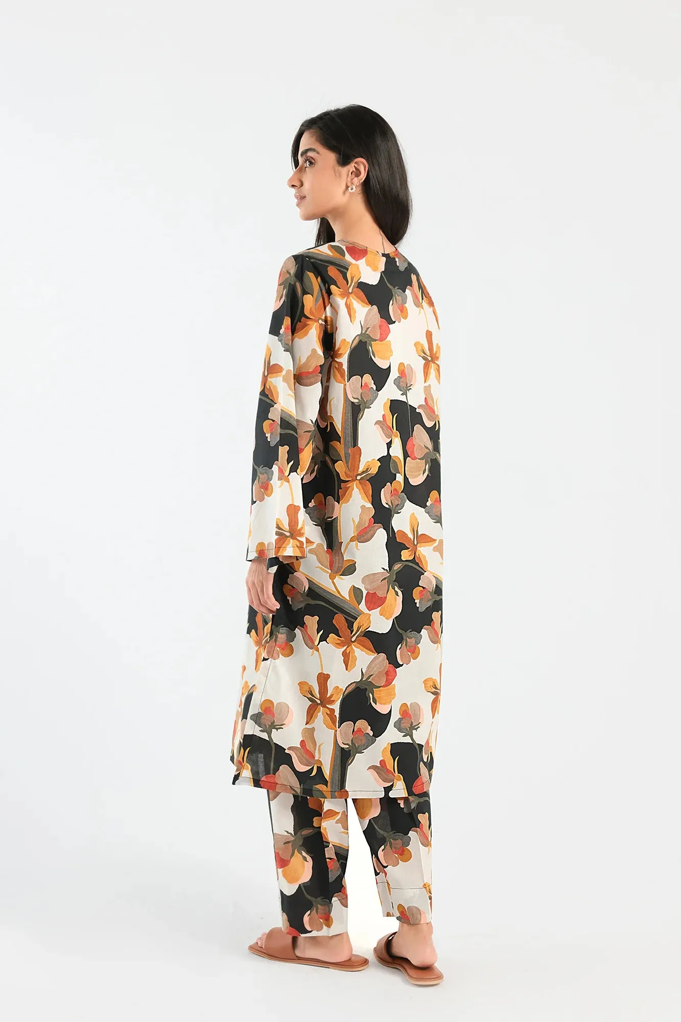 Ethnic Black & Beige Printed 2-Piece Lawn Suit