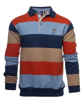 Ethnic Blue -  Polo Sweater - Soft Fleecy Inside - Cotton/Poly Blend - 9029-3