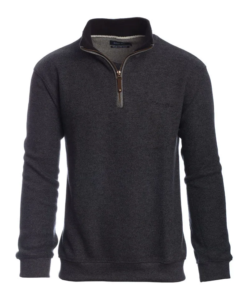 Ethnic Blue - Quarter Zip Mock Neck Pullover - Soft - Brushed Knit Wool Blend- 90120E