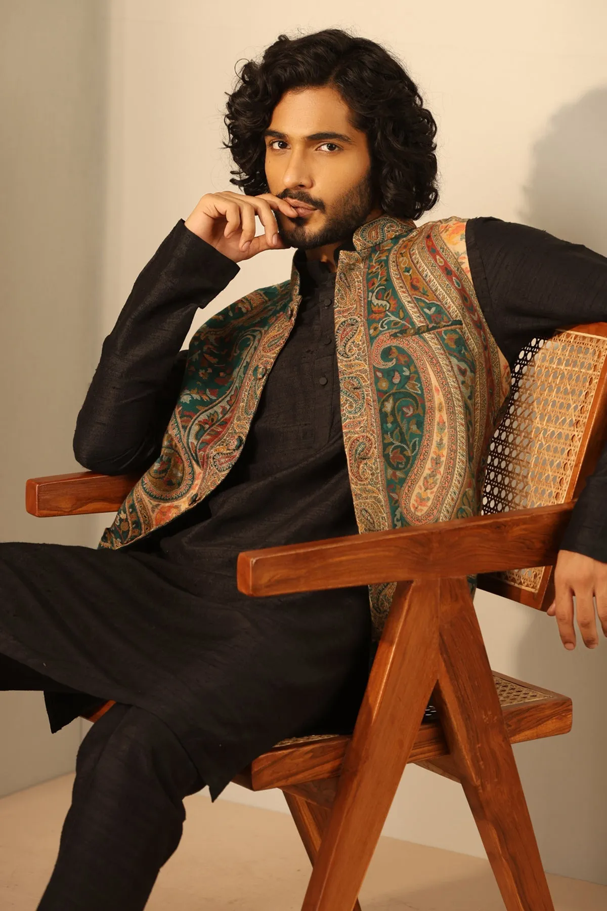 Fine Wool Silk Kashmiri Nehru Jacket for Men | Made To Order