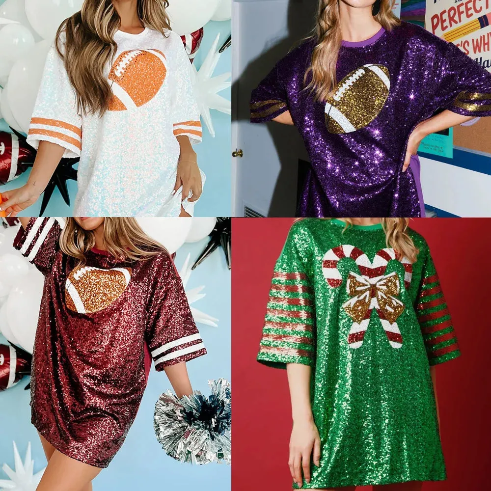 Football Sequin Tee – Sparkle on Game Days