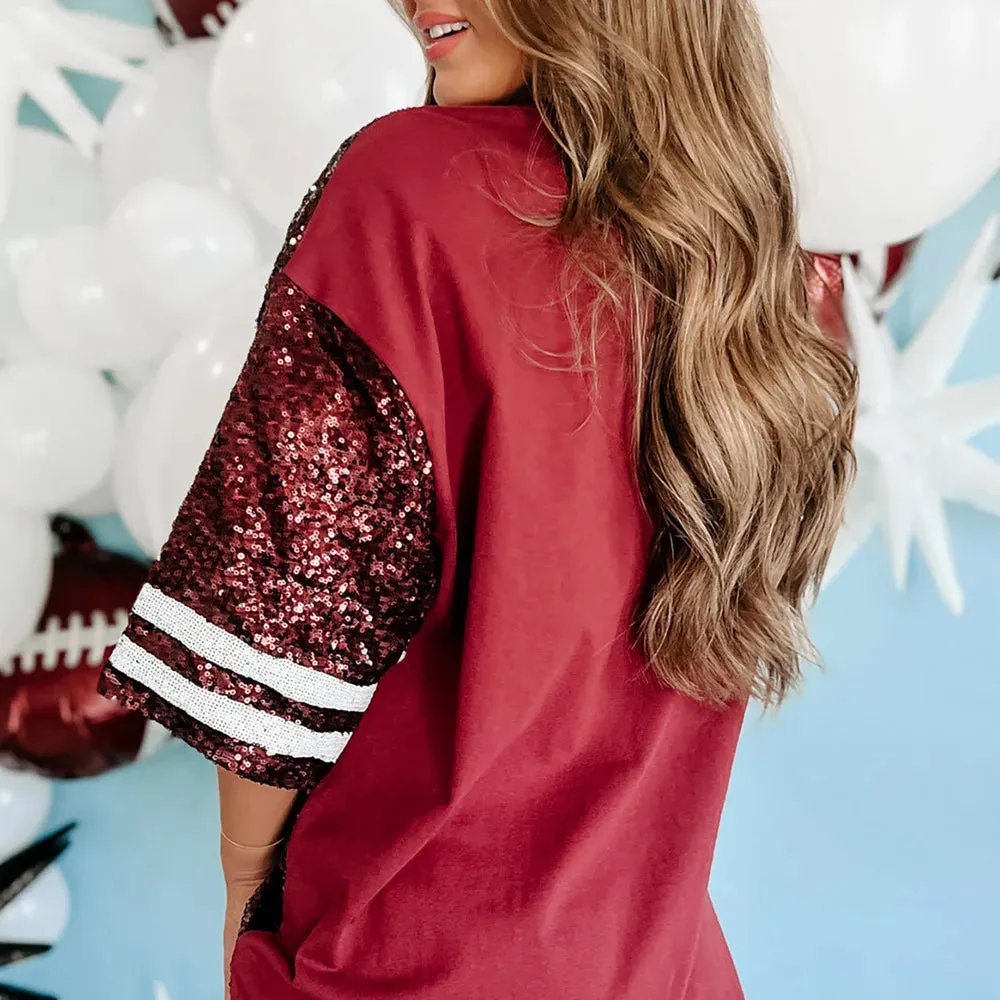 Football Sequin Tee – Sparkle on Game Days