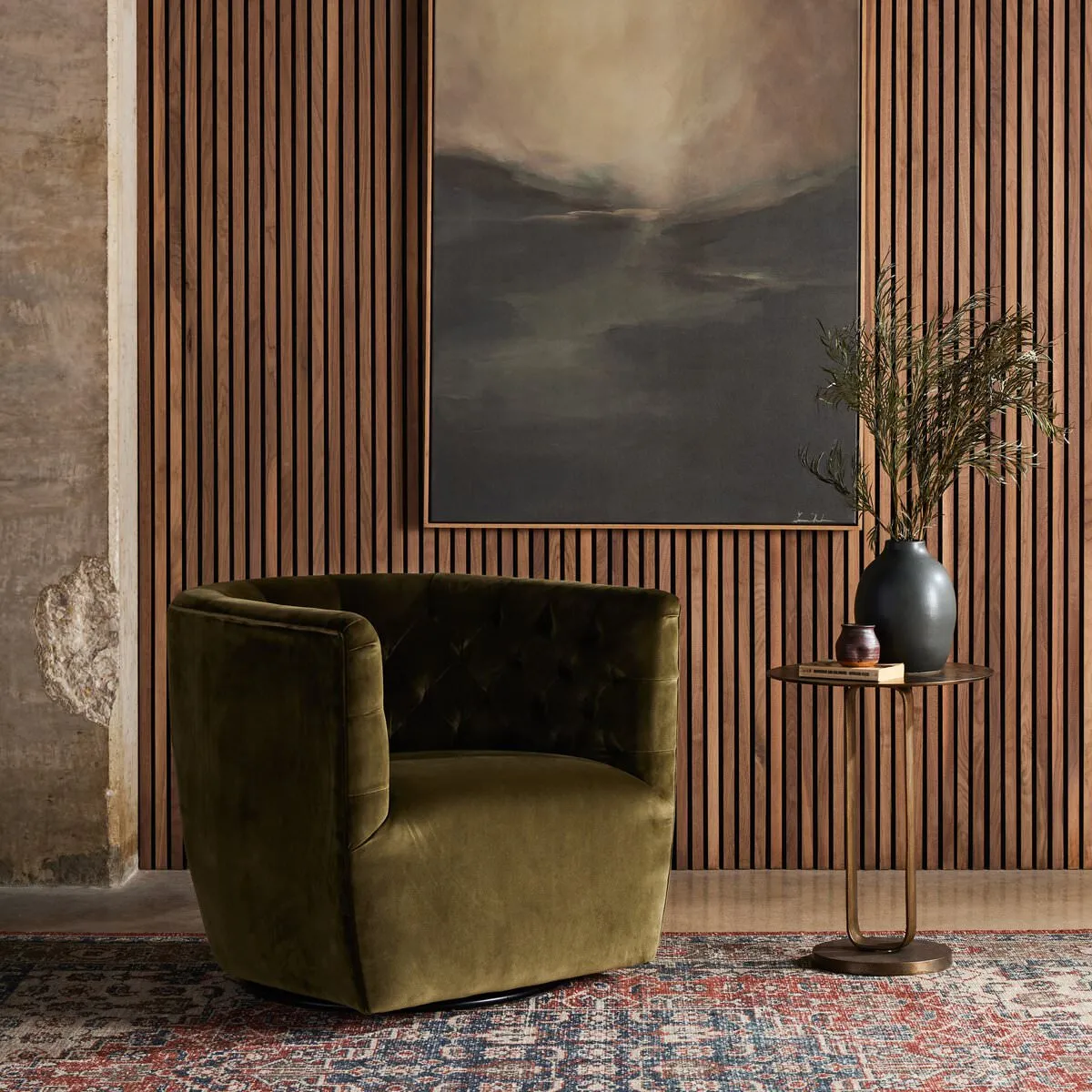 Four Hands Hanover Swivel Chair in Surrey Olive