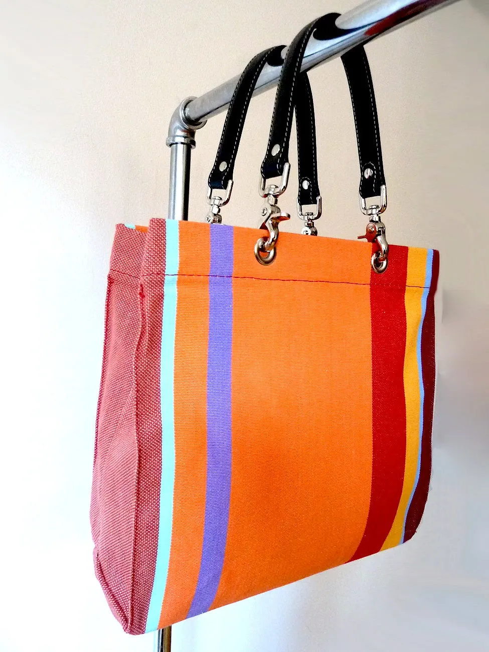 French Cotton Stripe Bags Orange Color Block