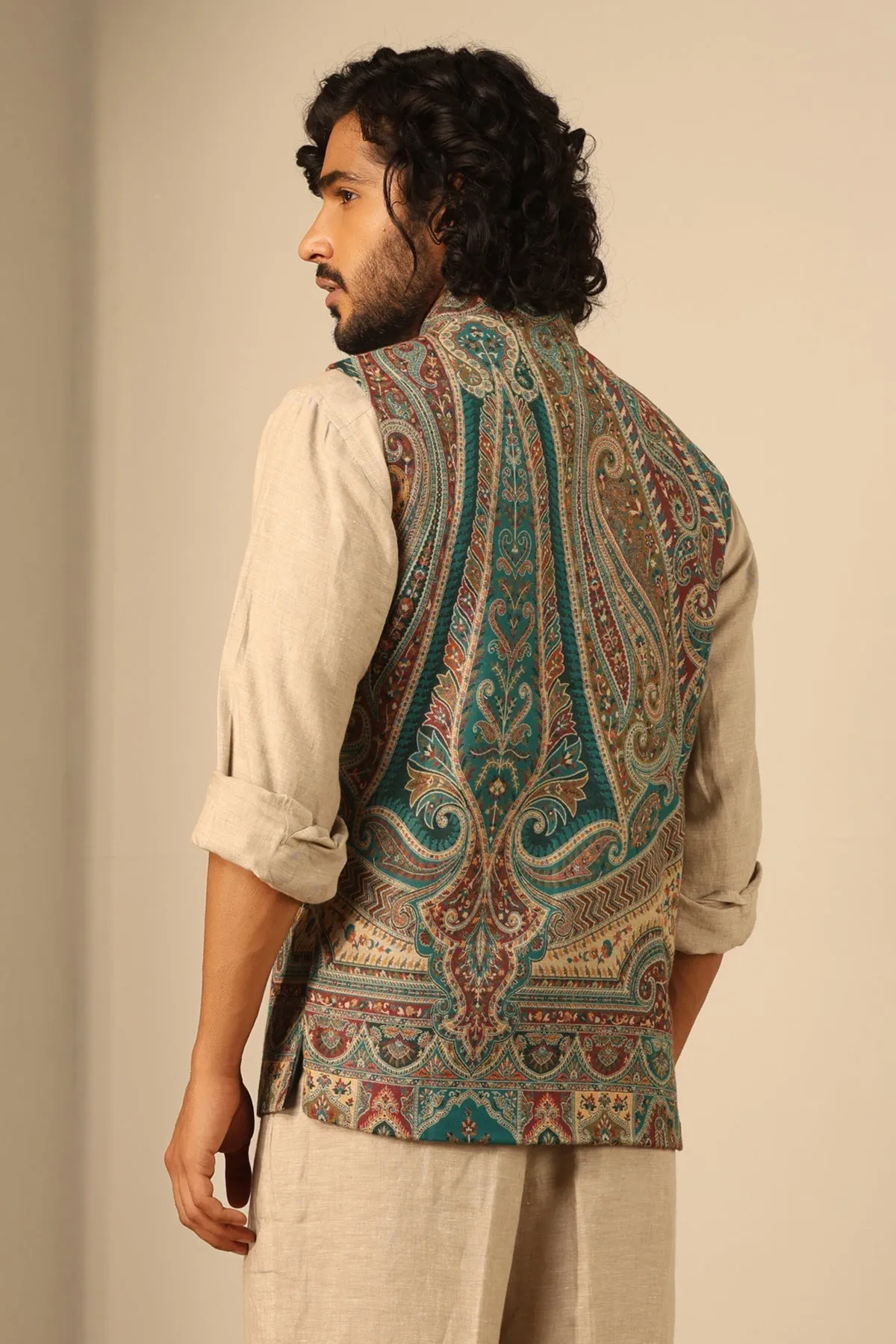 Green Fine Wool Silk Waist Coat for Men | Made To Order