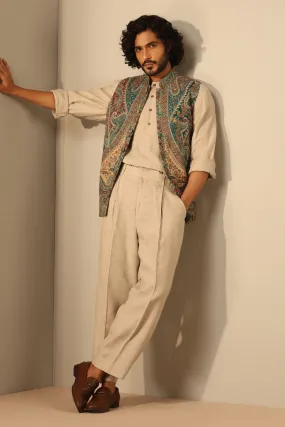 Green Fine Wool Silk Waist Coat for Men | Made To Order