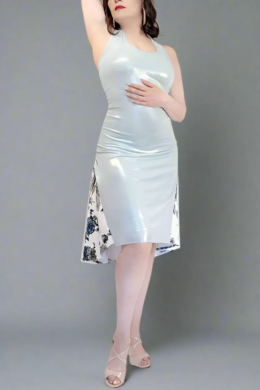 ice blue and flowers halter tango dress with tail