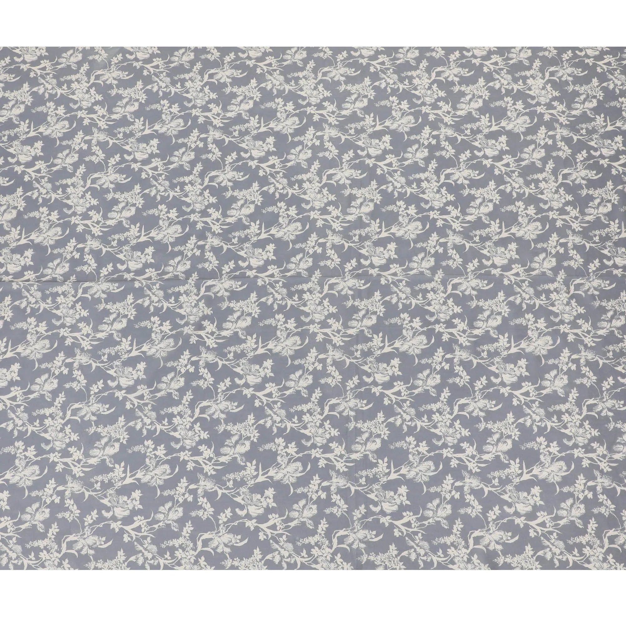 Iron grey cotton voile fabric with beige and off white print in floral design-D14838