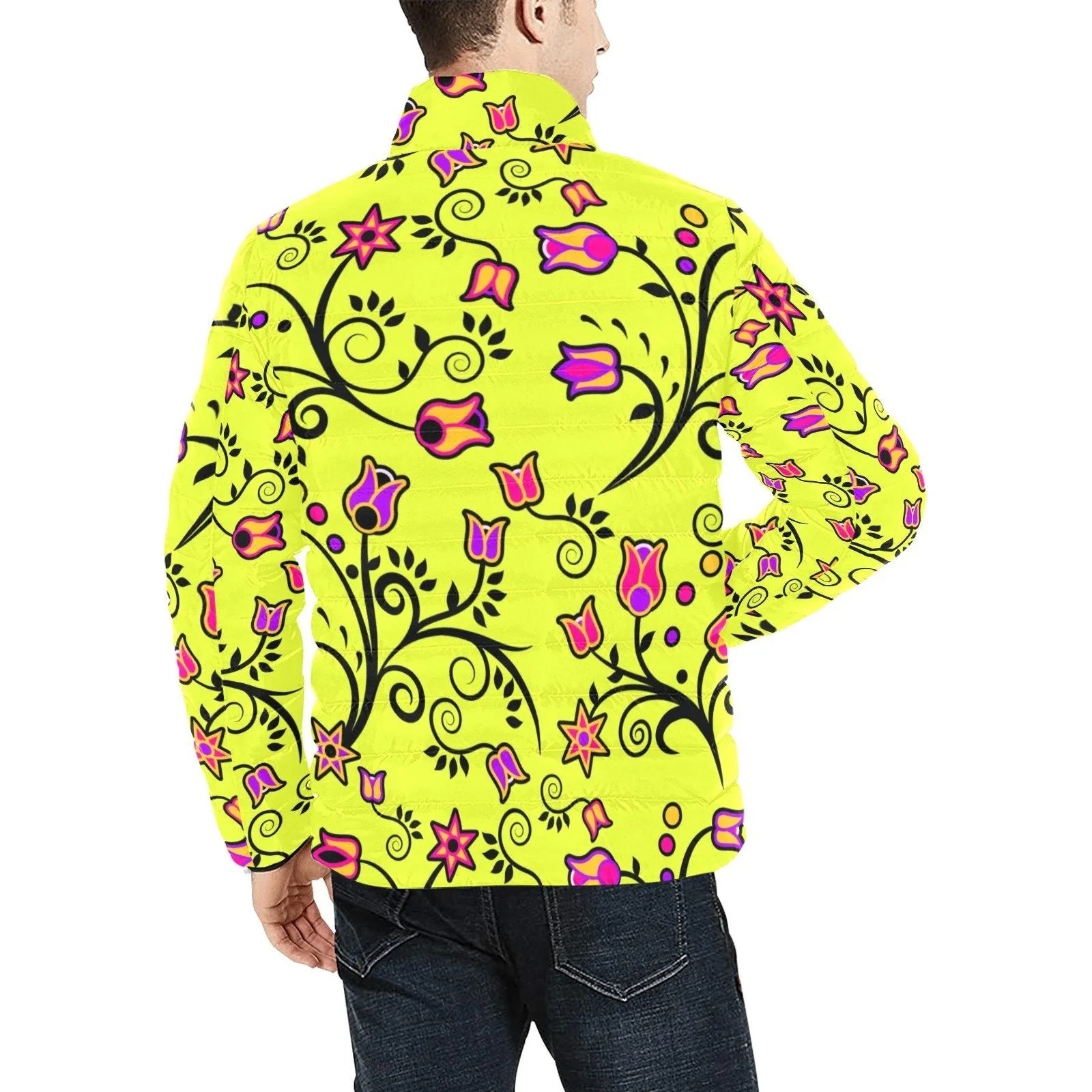 Key Lime Star Men's Stand Collar Padded Jacket