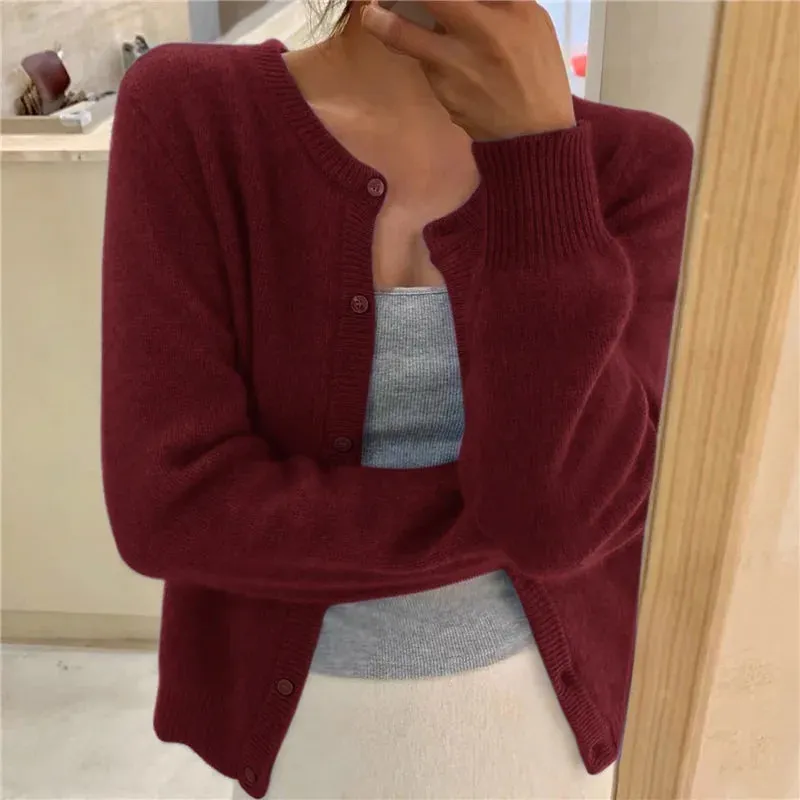 Knit Cardigan  Long Sleeve Crew-neck Sweater