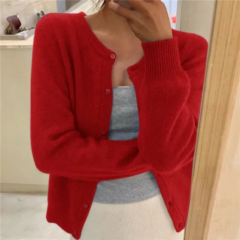 Knit Cardigan  Long Sleeve Crew-neck Sweater