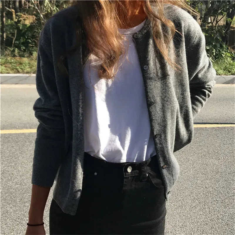 Knit Cardigan  Long Sleeve Crew-neck Sweater