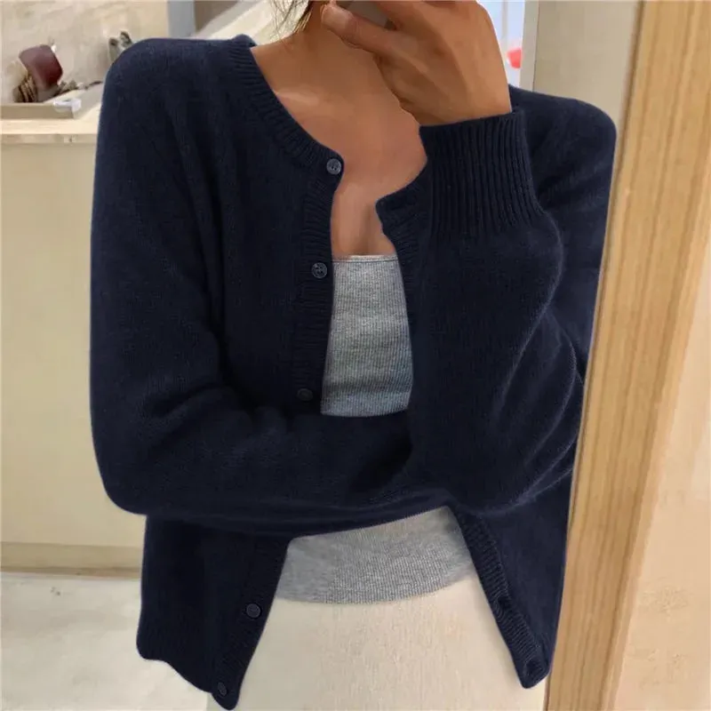 Knit Cardigan  Long Sleeve Crew-neck Sweater