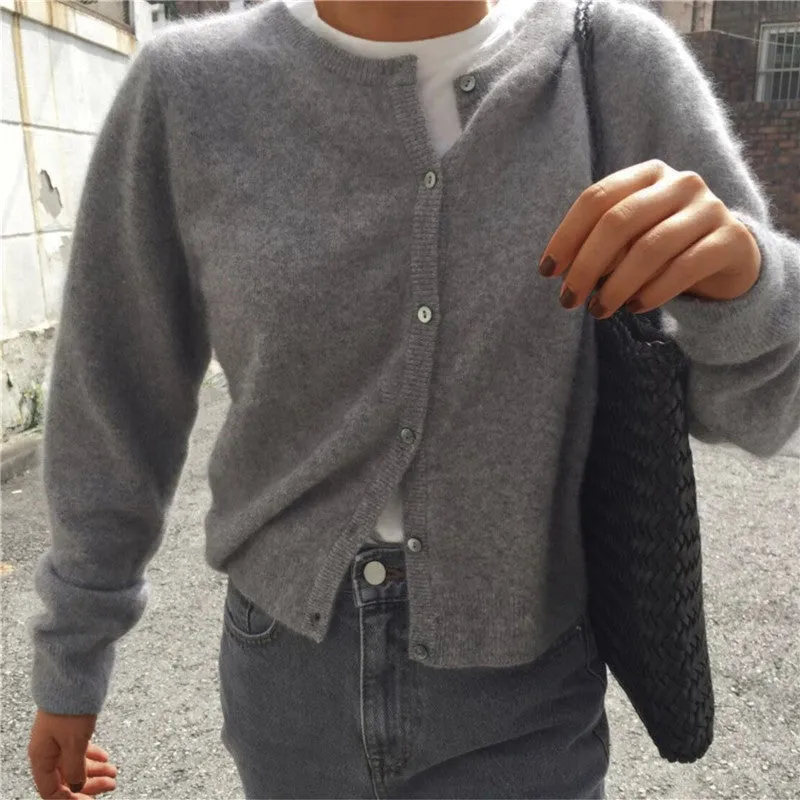 Knit Cardigan  Long Sleeve Crew-neck Sweater