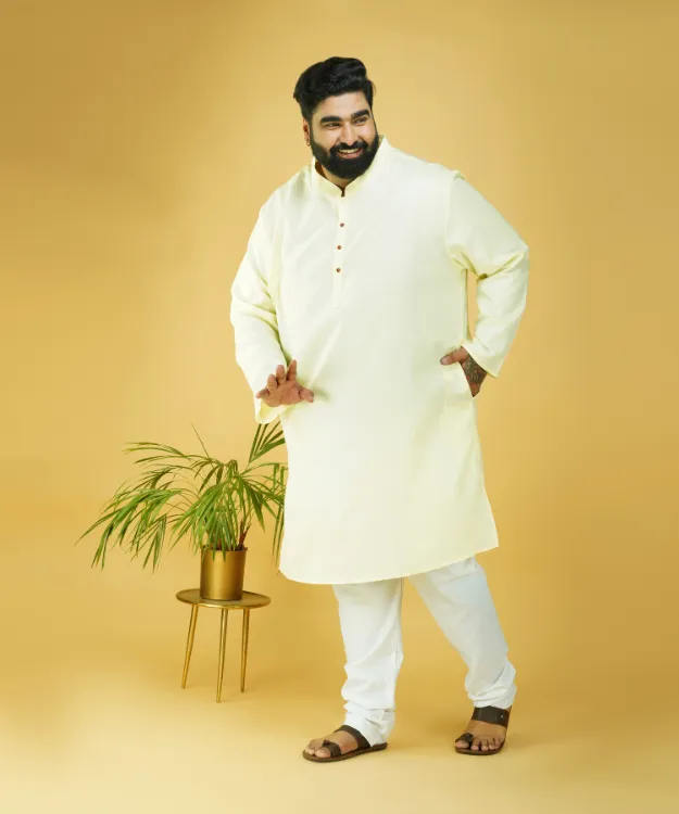 Lemon Yellow Colour Straight Cotton Kurta Set