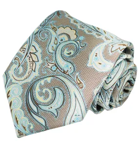 Light Angel Blue and Brown Paisley 7-fold Silk Tie Set